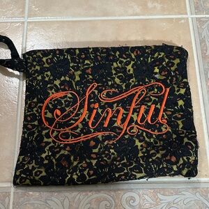 Vintage Sinful by Affliction Animal Print Black Lace Lingerie Cosmetic Bag